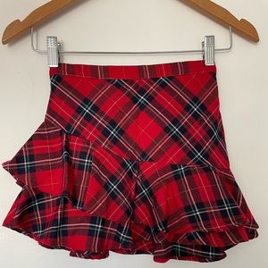 H&M Girls Red Plaid Skirt with Gold Thread